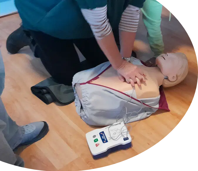 Practicing CPR on a first aid training course with Gus Wood of GHW Training in North Wales.